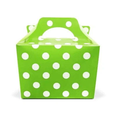 Image of 10 x Polka Dots Spotty Design Children/Kids Party Boxes Carry Food Meal Fun Picnic Birthday Wedding Favour/Baby Shower Halloween Trick or Treat Box Loot Bag (Neon Green)