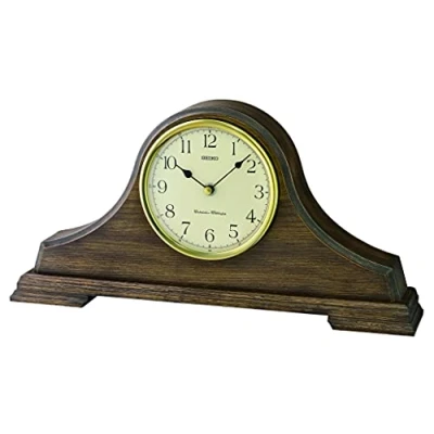 Image of Seiko QXJ031B Wooden Napoleon Quartz Battery Mantel Mantle Clock with Westminster Quarter Hour Chime &amp; Volume Control.