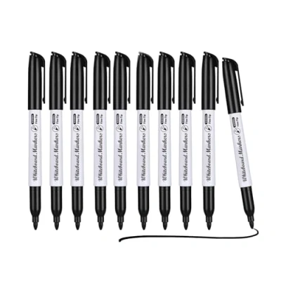 Image of Yedtreg Black Whiteboard Pens, 10 Pack Fine Tip Dry Erase Markers, Wipe Pens for (Black)
