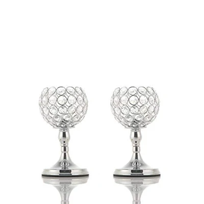 Image of 2 Pack Crystal Tea Light Candle Holders Candlesticks for Coffee Table Decorative Home Accessories Weddings and Parties (Silver, 20CM)