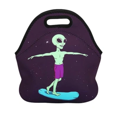 Image of JIMOWANG Alien Cute Neoprene Lunch Bag Reusable Box Insulated Bags Tote Cartoon Thermal Picnic Waterproof Handbag