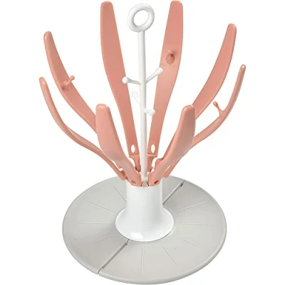Image of BÉABA Foldable Baby Bottle Rack for Drying 8 bottles and accessories Compact Transportable Pink