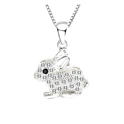 Image of findout sterling silver diamond rabbit bunny pendant necklace (f1421)