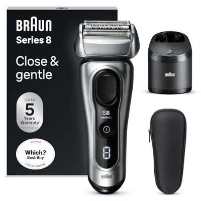 Image of Braun Series 8 Electric Shaver for Men, 4+1 Shaving Elements &amp; Precision Long Hair Trimmer, SmartCare Center, Wet Dry Razor Men with 60 Min. Runtime, Gifts Men,8567cc, Silver