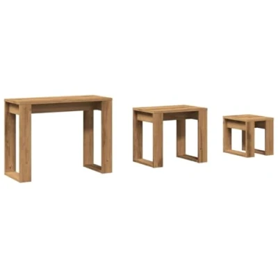 Image of vidaXL artisan oak nesting coffee table set engineered wood modern style versatile use multifuctional nest