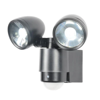 Image of Sirocco PIR 6000k LED 2 Light Outdoor Spotlight Black IP44