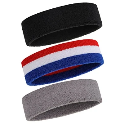Image of ONUPGO Sweatband Headband for Men &amp; Women 3PCS Sports Headbands Moisture Wicking Athletic Cotton Terry Cloth Sweat Absorbing Head Band