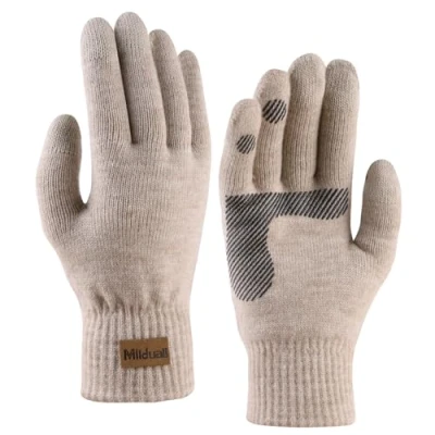 Image of Milduall Winter Warm Gloves, Knitted Touch Screen Gloves Anti Slip Thermal Cold Proof Mittens with Thickened Elastic Windproof Cuff for Outdoor Cycling Hiking Climbing Sports Bicycle