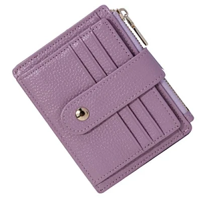 Image of BTNEEU Men Women Leather Credit Card Holder RFID Blocking Slim Wallet, Minimalist Small Wallet with Coin Pocket, Thin Front Pocket Wallets 9 Slots (Purple)
