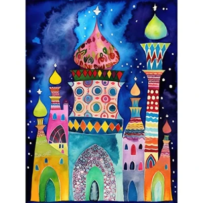 Image of Artery8 Mosque At Midnight Folk Art Unframed Wall Print Poster Home Decor Premium