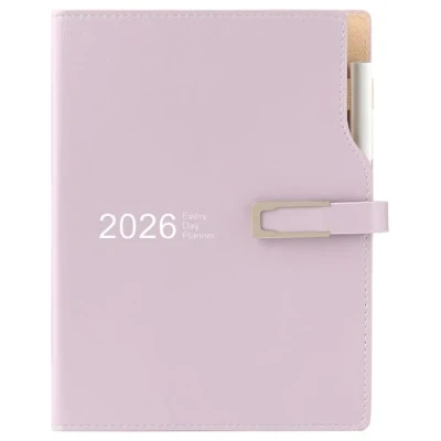 Image of Academic Diary 2026 A5 Day to Page,Schedule Organizer with Calendar Stickers, Agenda Planner Pen Holder and Pen,Premium Thicker Paper 14 X 21.5 cm (Purple)