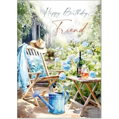 Image of doodlecards Friend Male Birthday Card Relax in the Garden Medium Size with Plain Envelope