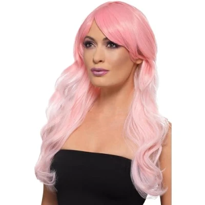 Image of Smiffys Fashion Ombre Wig, Wavy, Long, Pink Heat Resistant/ Styleable, Ladies Glamour Wigs Fancy Dress, Festival &amp; Carnival Dress Up
