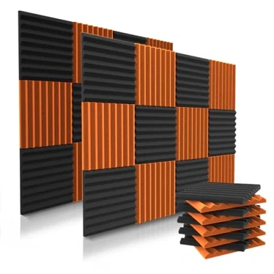 Image of audiosoul 52 Pack Acoustic Panels 1 X 12 Inches Foam Studio Wedges High Density Soundproof Black/Orange