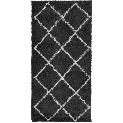Image of vidaXL Shaggy Rug PAMPLONA High Pile Modern Black and Cream 100x200 cm