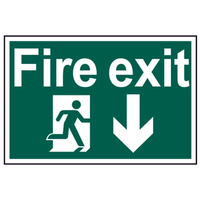 Image of Spectrum Industrial Fire Exit Running Man Arrow Down PVC (300 X 200MM)