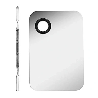 Image of Mixing Palette Tbkoly Stainless Steel up Blending Palettes with Spatula for Foundation Silver
