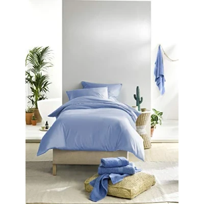 Image of De Witte Lietaer Olivia Satin Combed Cotton Bed Linen, Serenity Blue, 140 x 200 cm + 1 Pillowcase