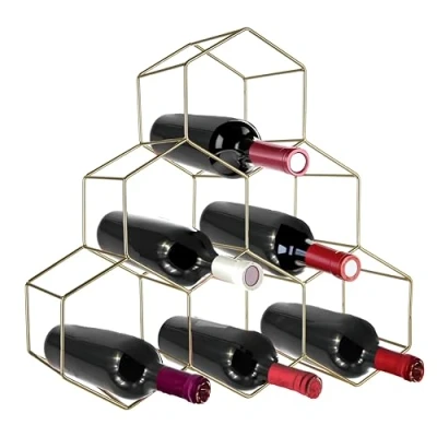 Image of Premier Housewares Vertex 6 Bottle Wine Rack Gold Plated