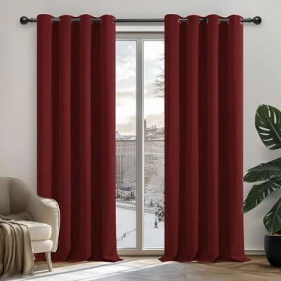 Image of Deconovo Noise Reduction Curtains Eyelet Blackout Ring Top for Wedding Red 42 x 84 Inch 2 Panels