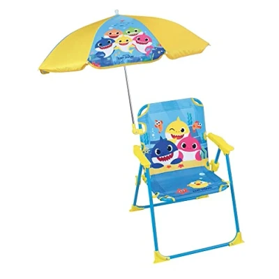 Image of Fun House Child&#039;s Baby Shark Folding Camping Chair Dimensions: H.38.5 XL.38.5 x D.37.5 cm + Parasol Diameter 65 cm, Multi Coloured