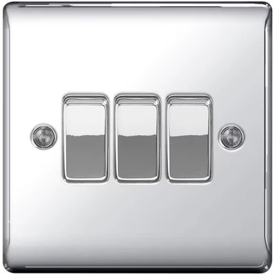 Image of BG Metal Chrome 10ax Plate Switch 2 Way 3 Gang