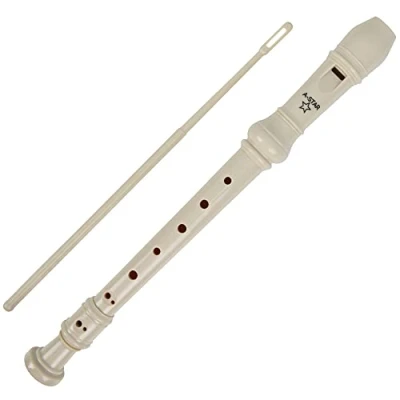 Image of A Star Soprano/Descant School Recorder Instrument, English/Baroque Fingering Key of C with Learning Chart, Bag, Cleaning Rod Beige Pack 10