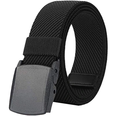 Image of LionVII Men Elastic Stretch Canvas Belt with Plastic Buckle (Black)