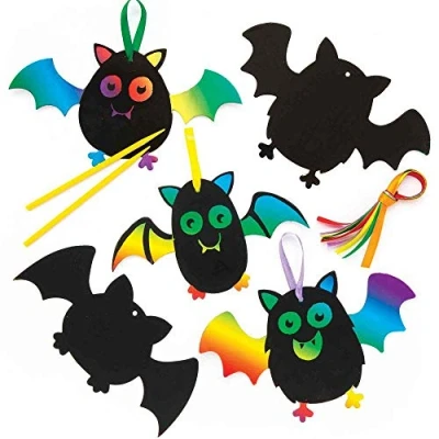 Image of Baker Ross AR627 Bat Scratch Art (Pack of 10) for Kids Halloween Crafts and Decorations, Assorted