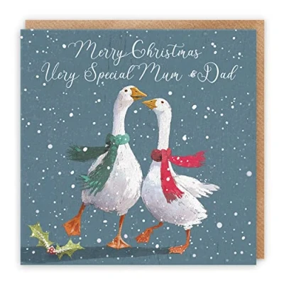 Image of Hunts England Mum And Dad Stunning Luxury Artistic Christmas Card Merry Very Special &amp; Festive Geese Milo&#039;s Gallery Collection