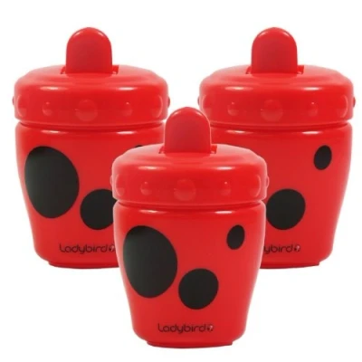 Image of 3X Ladybird Flip Top Non Spill First Beaker 120ml Red