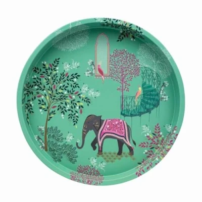 Image of Sara Miller India Elephant Deep Well Tin Tray 300 (d) mm