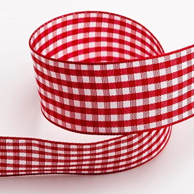 Image of Red Gingham Ribbon 25mm x 10 Metres