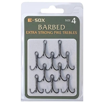 Image of Drennan E Sox Exra Strong Treble Hook Semi Barbed Size 6 Pike Fishing