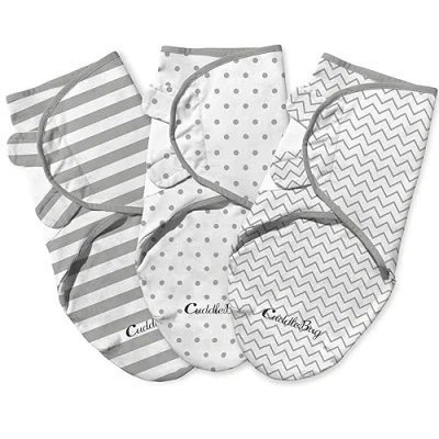 Image of CuddleBug Adjustable Baby Swaddle Blanket &amp; Wrap (Spots Stripes), Pack of 3 (Small/Medium 0 Months Old)