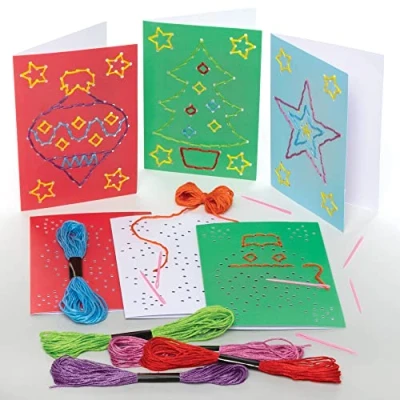 Image of Baker Ross FE942 Christmas Threading Card Kits Pack of 6, Assorted