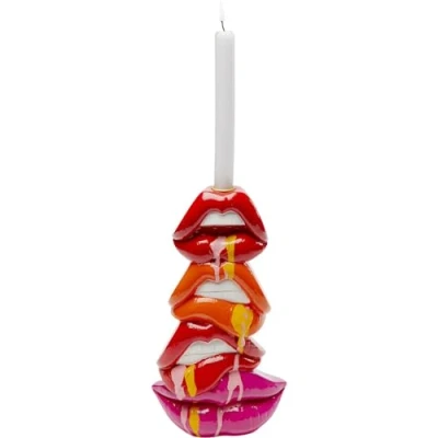Image of Kare Design Candle Holder Lips, Red, Hand Painted, Unique, for Taper Candles, Decorative Object Living Room, Shelves, Large Holder, 30 x 17 9 cm (H W D)