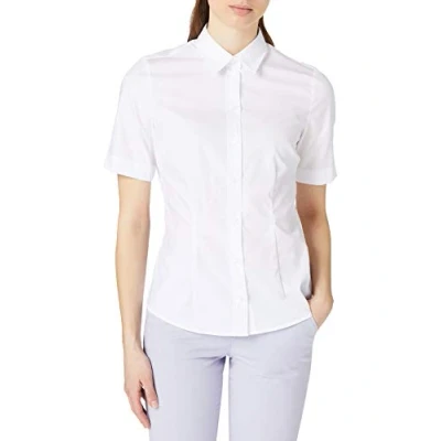 Image of Seidensticker Women&#039;s Blouse City Non Iron Shirt Collar Slim fit Short Sleeve 100% Cotton White