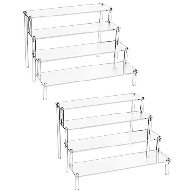 Image of QWORK 2 Pack 4 Tier Clear Acrylic Display Stand Retail Riser for Pop Figures, Cupcake, Dessert, Perfume, Nail Polish, Condiment (30x26.5x20cm)