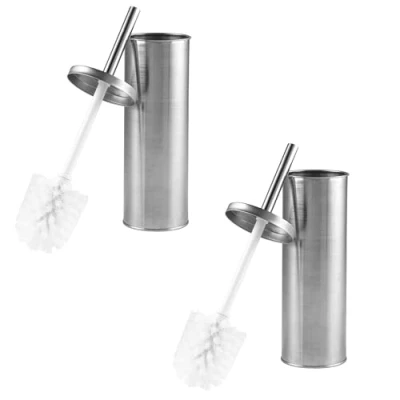 Image of Beldray COMBO 9037 Set 2 Pack Bathroom Toilet Bowl Brush with Stiff Bristles, Hygienic Holder Lid Design, Deep Clean, Slim for Easy Storage, Stainless Steel, One Size