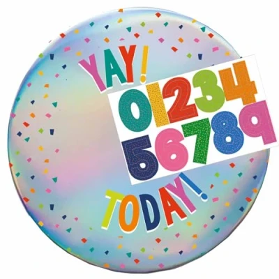 Image of Amscan 9914528 Yay Today Kids Add an Age Birthday Badge Includes Number Stickers to Personalise 9cm, Silver