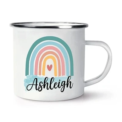 Image of Personalised Colourful Rainbow Name Enamel Mug Cup