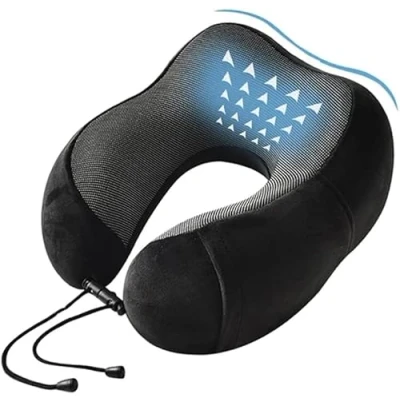 Image of Neck Pillow Memory Foam, Travel for Airplane, Travel, Comfortable and Head Support Plane Cars Trains Office, Soft Flight Cushion Sleeping, Dark Grey