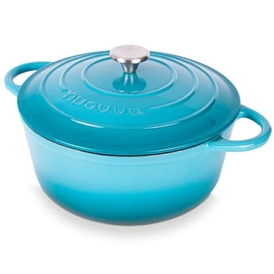 Image of Cast Iron Dutch Oven with Lid Non Stick Ovenproof Enamelled Casserole Pot, Safe up to 500 F Sturdy Cookware Blue, 6.4 Quart, 28cm by Nuovva