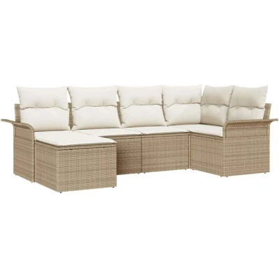 Image of vidaXL 6 Piece Garden Sofa Set with Cushions Beige Poly Rattan