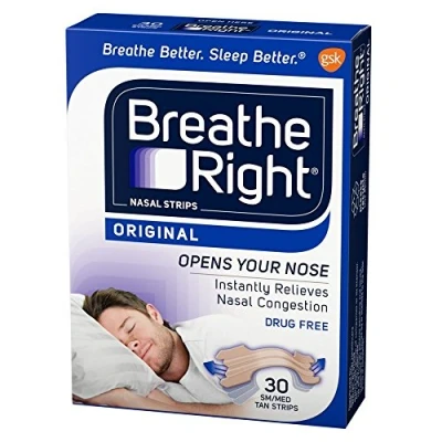 Image of Breathe Right Snoring Congestion Relief Nasal Strips, Small/Medium, Original, 30 Strips