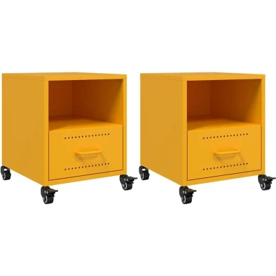 Image of vidaXL Bedside Cabinets 2 pcs Mustard Yellow 36x39x43.5 cm Steel