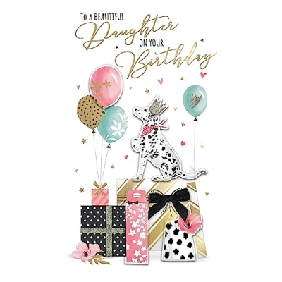 Image of Daughter Birthday Card Embellished Dalmatian Dog Champagne Greeting JGS712