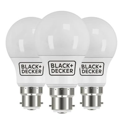 Image of BLACK+DECKER® LED GLS Lightbulbs Pack of 3 Light Bulbs 7.3W B22 Bayonet Base Warm White 2700K Non Dimmable 806 Lumens Energy Class E