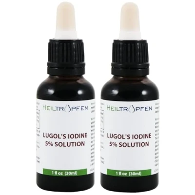 Image of 5% Lugol&#039;s Iodine Solution, Twin Pack (Two bot.), 2X 1Oz., Pharmaceutical Grade. 15% Liquid Formulation. Made with 5 Percent and 10% Potassium Iodide. Heiltropfen®